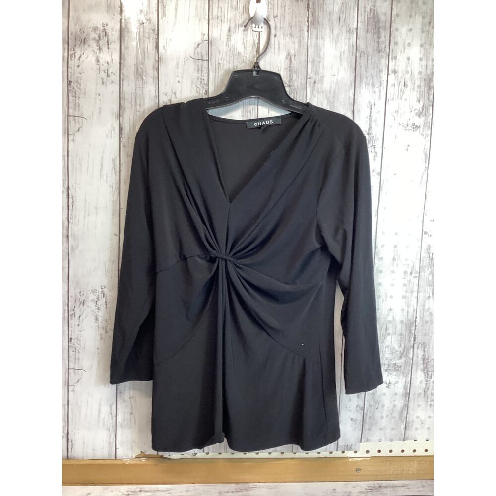 CHAUS Just My Size Blouse Top Black Long Sleeve V-Neck Women's Size Medium
